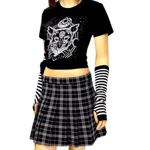 High Waist Black Plaid Pleated Mini Skirt - NEW